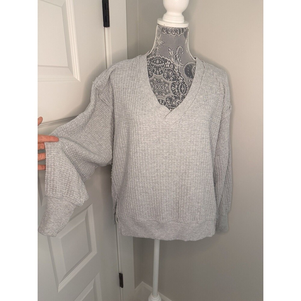 American Eagle Size S This Feels Seriously Lived In Gray Waffle Oversized Top